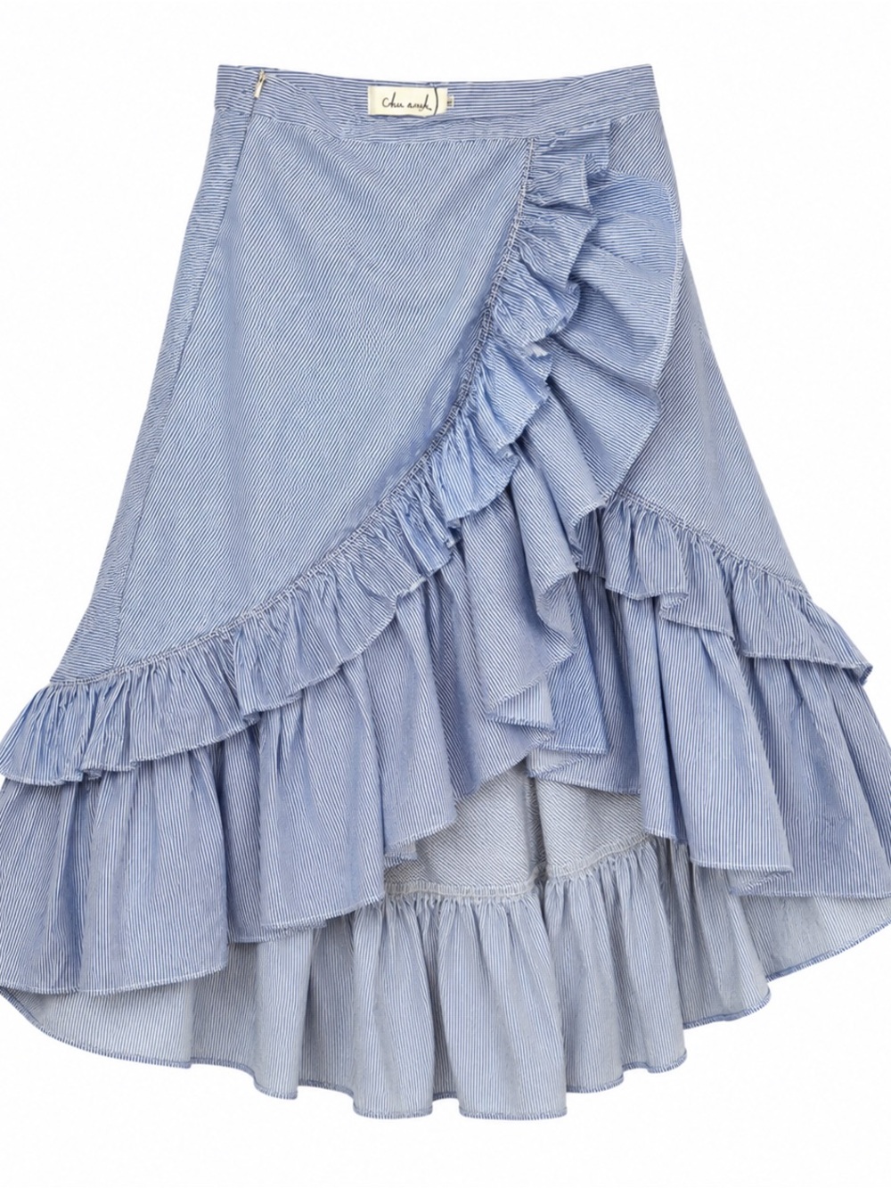 Chicwish Light Blue Striped High-Low Ruffle Skirt
